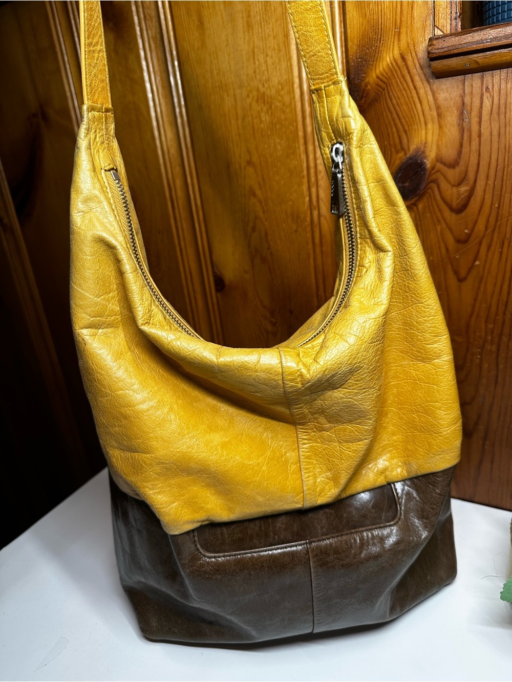 HOBO Yellow and Brown Two-Tone Leather Shoulder Hobo